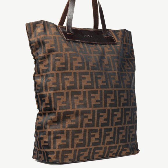 Fendi Brown Zucca Canvas Leather-Trim Snap-Closure Tote - Picture 2 of 12